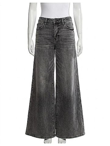 Judy Blue Mid Rise Palazzo Split Back Yoke Jeans in Washed Grey (view 1)