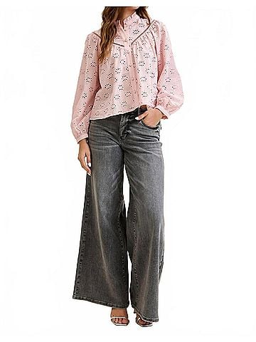 Judy Blue Mid Rise Palazzo Split Back Yoke Jeans in Washed Grey (view 2)