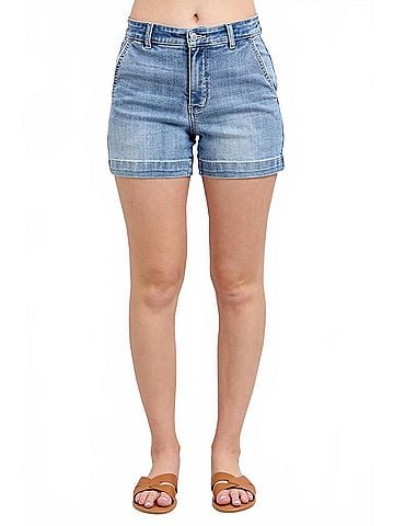 Judy Blue High Waisted Denim Trouser Shorts in Medium Wash (view 2)