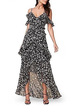 Astr Hi-Low Tiered Ruffle Maxi Dress in Black Multi (view 2)