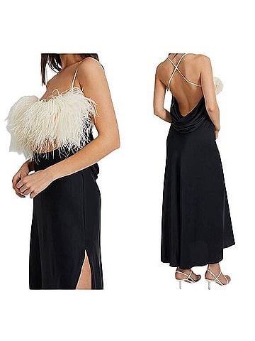 PatBO Feather Trim Slip Dress Cocktail Dress (view 1)