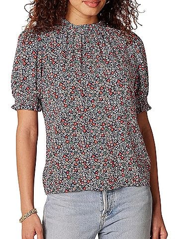 Amazon Essentials Fluid Twill Short Puff Sleeve Smock Detail Shirt Short Sleeve Blouse (view 1)