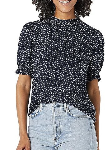 Amazon Essentials Fluid Twill Short Puff Sleeve Smock Detail Shirt Short Sleeve Blouse (view 1)