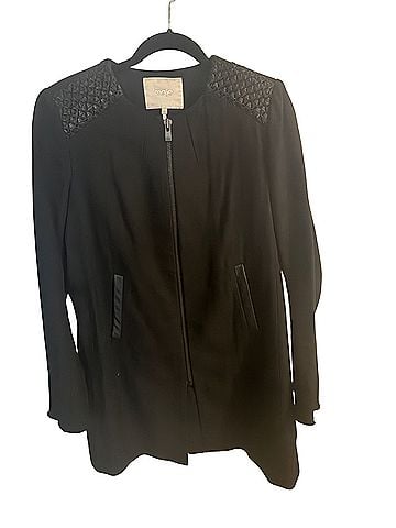 Maje Black Quilted-Shoulder Zip Bomber Coat Jacket (view 1)