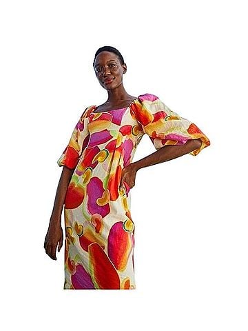 FARM Rio Cashew Abstract Fruit Print Linen Blend Puff Sleeve Casual Dress (view 1)