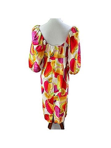FARM Rio Cashew Abstract Fruit Print Linen Blend Puff Sleeve Casual Dress (view 2)