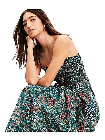 Ann Taylor LOFT Garden Poplin Smocked Strappy Maxi Casual Dress (view 2)