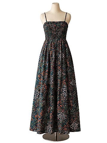Ann Taylor LOFT Garden Poplin Smocked Strappy Maxi Casual Dress (view 1)
