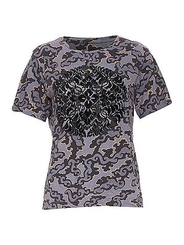 Dries Van Noten DRIES VAN NOTEN 2013 purple orange oriental cloud print felt applique tshirt S (view 1)