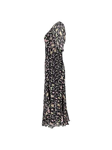 Kea and Joby Red Valentino V-neck Printed Midi Dress in Black Silk (view 2)