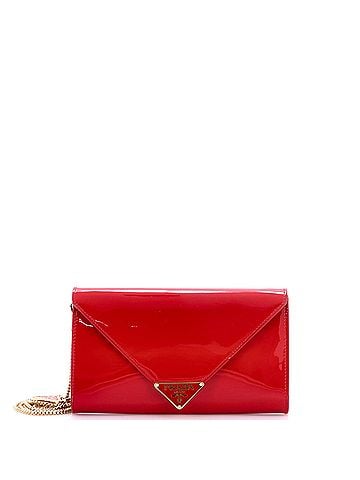 Prada Triangle Logo Envelope Chain Clutch Patent Mini (view 1)