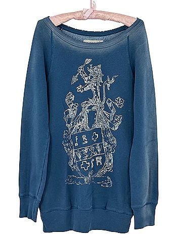 Free People 2008 VTG RARE Blue Printed Lion &amp; The Coat Of Arms Sweater Tunic | Grunge Fairy Y2K Whimsigoth Sweatshirt (view 1)