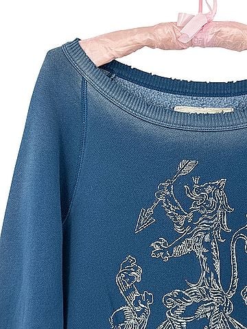 Free People 2008 VTG RARE Blue Printed Lion &amp; The Coat Of Arms Sweater Tunic | Grunge Fairy Y2K Whimsigoth Sweatshirt (view 2)
