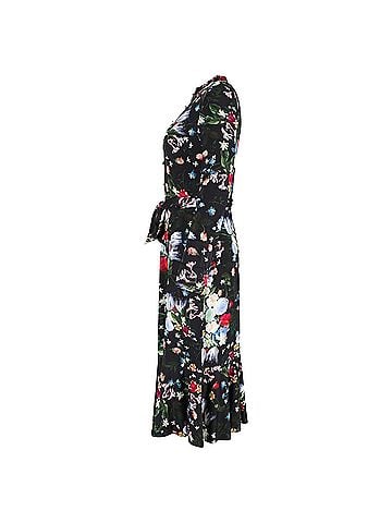 Erdem Erdem Hilma Tie-Neck Long-Sleeve Jersey Midi Dress in Floral Print Silk (view 2)