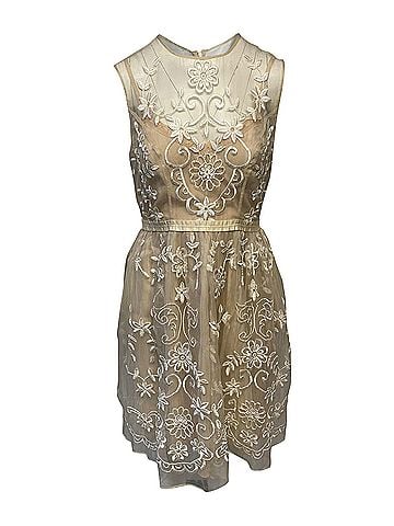 Needle & Thread Needle &amp; Thread Sleeveless Lace Dress in Beige Silk (view 1)