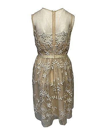 Needle & Thread Needle &amp; Thread Sleeveless Lace Dress in Beige Silk (view 2)