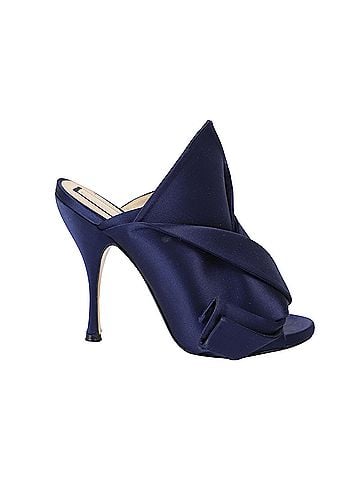 No. 21 Nº21 Raso Knot Peep Toe Mules in Navy Blue Satin (view 1)