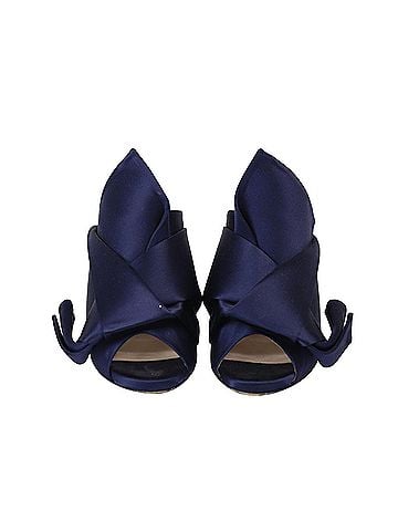 No. 21 Nº21 Raso Knot Peep Toe Mules in Navy Blue Satin (view 2)