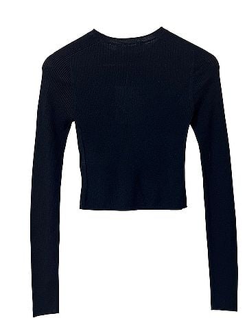 Everlane Everlane THE CROPPED CREW TOP IN ULTRAFINE MERINO Black Long Sleeve Top (view 2)