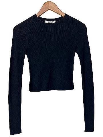 Everlane Everlane THE CROPPED CREW TOP IN ULTRAFINE MERINO Black Long Sleeve Top (view 1)
