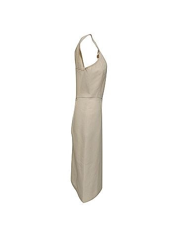 Roland Mouret Roland Mouret V-Neck Midi Dress in Beige Wool (view 2)