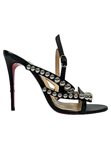 Christian Louboutin Christian Louboutin Galeria Studded Sandal Heels in Black Leather (view 1)