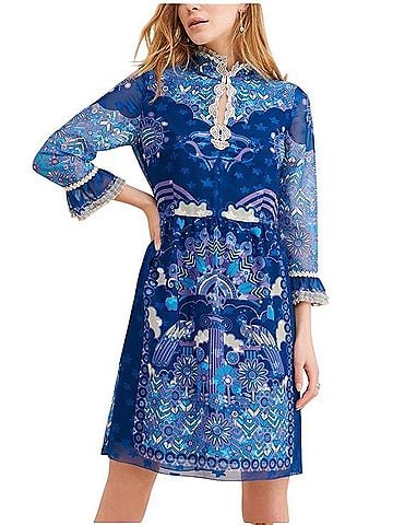 Anna Sui Peacock Border Shift Dress Casual Dress (view 1)