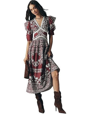 FARM Rio Printed V-Neck Puff-Sleeve Maxi Dress Casual Dress (view 1)