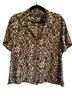 Crazy Horse 100% Polyester Animal Print Leopard Print Brown Tan Black Short Sleeve Button-Down Shirt Size L - photo 1