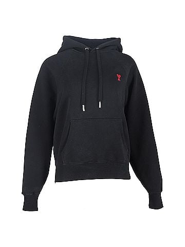 AMI AMI Paris Ami De Coeur Hoodie in Black Cotton (view 1)