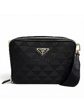 Prada PRADA 2VH069 Brick Triangle Logo Jacquard Leather Shoulder Bag, Black with Gold Hardware, Made in Italy, Men's, Dust Bag. (view 1)