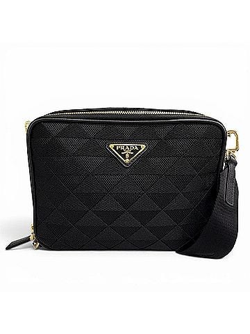 Prada PRADA 2VH069 Brick Triangle Logo Jacquard Leather Shoulder Bag, Black with Gold Hardware, Made in Italy, Men's, Dust Bag. (view 1)