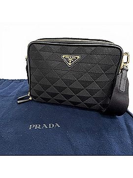 Prada PRADA 2VH069 Brick Triangle Logo Jacquard Leather Shoulder Bag, Black with Gold Hardware, Made in Italy, Men's, Dust Bag. (view 2)