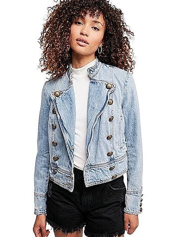 Free People 2012 RARE Distressed Military Denim | Coastal Cowgirl Grunge Boho Streetwear Indie Sleaze Edgy 90s Denim Jacket (view 2)