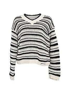 Ganni Ganni Striped Knitted V-Neck Sweater in White and Black Cotton (view 1)
