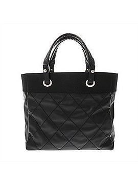 Chanel CHANEL Paris Biarritz Tote Bag MM Black A34209 Women's Canvas Leather A Rank Used Ginzo (view 1)
