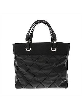 Chanel CHANEL Paris Biarritz Tote Bag MM Black A34209 Women's Canvas Leather A Rank Used Ginzo (view 2)