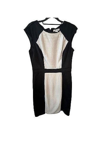 White House Black Market Colorblock Ribbed Sheath Dress Cocktail Dress (view 2)