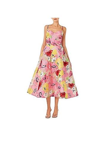 Monique Lhuillier Spring 2024 Tea Length Lemon &amp; Raspberry Runway Dress Cocktail Dress (view 1)