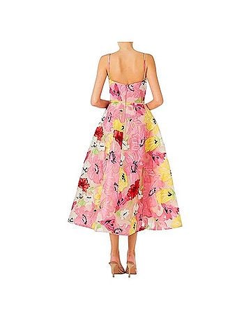 Monique Lhuillier Spring 2024 Tea Length Lemon &amp; Raspberry Runway Dress Cocktail Dress (view 2)