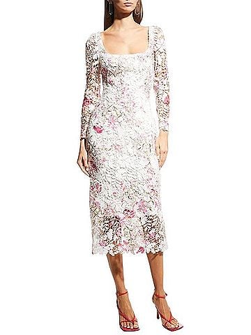Monique Lhuillier Floral Guipure Lace Runway Midi Dress Cocktail Dress (view 1)