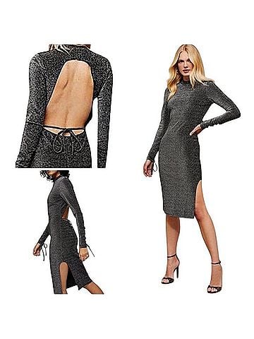 Topshop Glitter Open Back Midi Cocktail Dress Cocktail Dress (view 1)