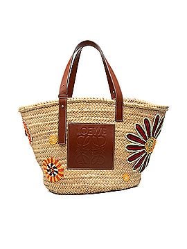 Loewe Large Floral Embroidered Raffia Basket Tote (view 1)