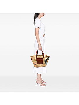 Loewe Large Floral Embroidered Raffia Basket Tote (view 2)