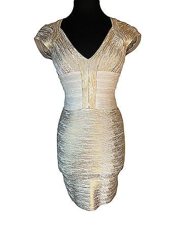 Sara Boo Gold &amp; Off White Bandage Dress Cocktail Dress (view 1)
