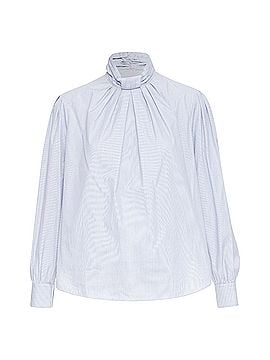 Céline Celine pinstripe cotton high ruched collar blouse (view 1)