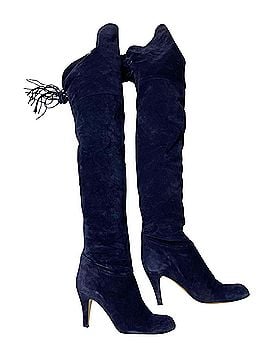 Chloé Chloe Hannah Fringe Knee High Boots in Blue Suede (view 1)