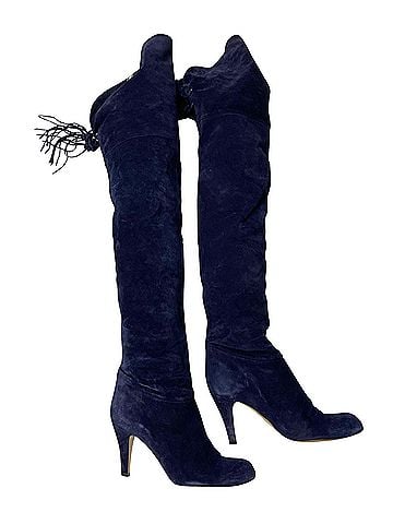 Chloé Chloe Hannah Fringe Knee High Boots in Blue Suede (view 1)