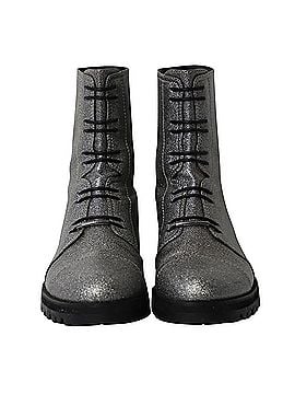 Jimmy Choo Jimmy Choo Glitter Combat Boots in Silver Polyester (view 2)