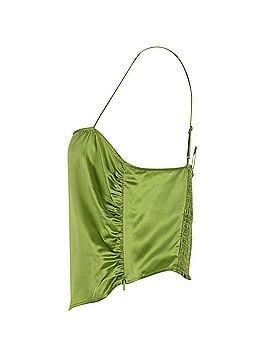 Reformation Reformation Ruched Asymmetric Tank Top in Green Silk (view 2)